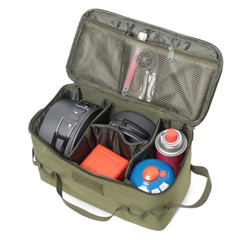 Outdoor Camping Storage Bag Gas Stove Canister Pot Carry Bag Picnic Bag Cookware Utensils Organizer Green-FS view 5