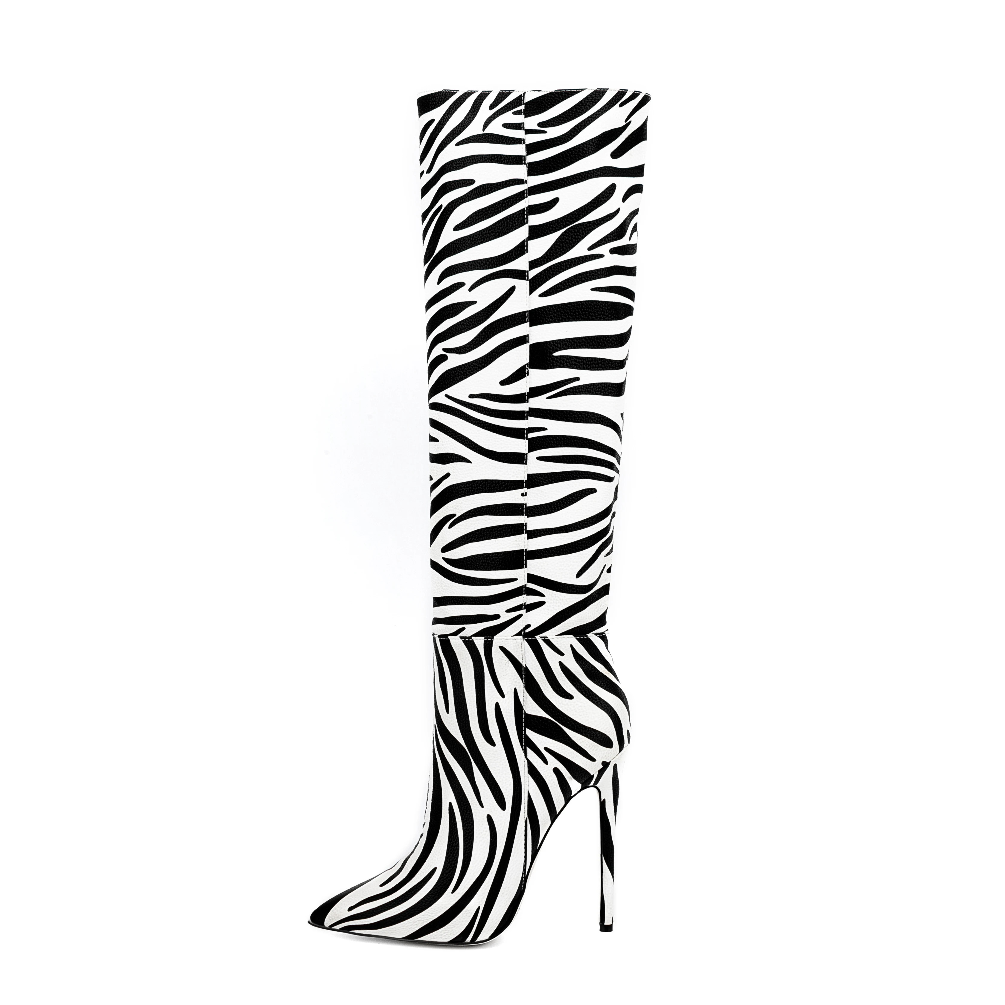 Arden Furtado Autumn  stripe knee high boots Pointed toe high stiletto heels wide calf  Knee high dress boots large size 44 45