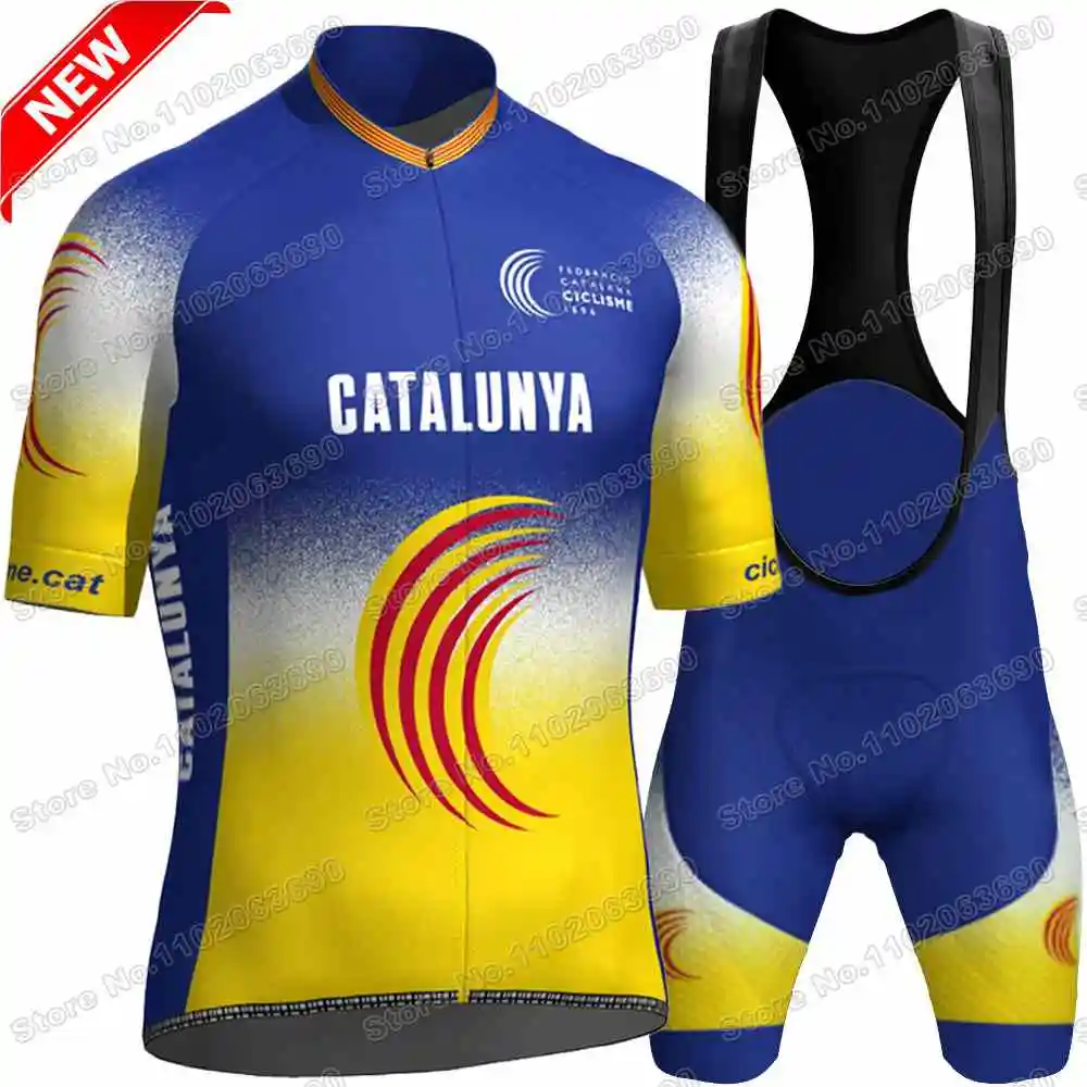 2024 Catalunya Team Cycling Jersey Set Men Cycling Clothing Summer Road Bike Shirts Suit Bicycle Bib Shorts MTB Uniform