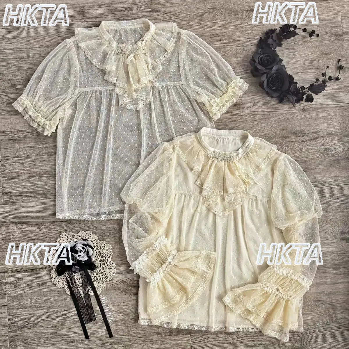 

Японская новинка весны 2026: Милая женская блузка в стиле Лолита с длинными рукавами-колокол, круглым вырезом, кружевом и сеткой в горошек, кавайный дизайн