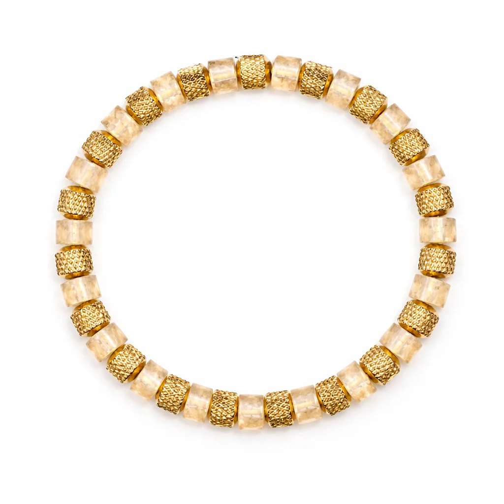 Natural Malachite Bead Bracelet for Men, 18K Gold Plated 304 Stainless Steel Mesh Beads, Handmade Elastic Stretch Bracelet