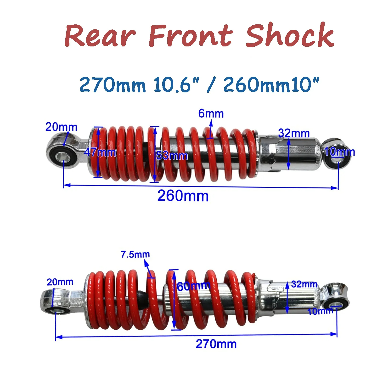 TDPRO 400lbs 260mm Front /270mm 700lbs Rear Spring Shock Suspension  for ATV Pit Dirt Bike Quad Buggy GoKart 110cc 125cc