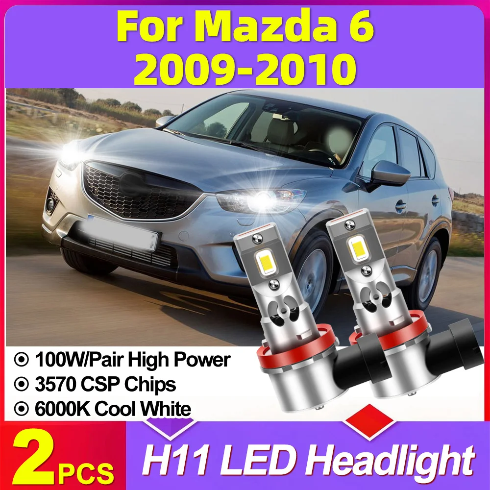 

2 шт. CSP чипы 100 Вт светодиодные фары H11 H8 H9 автоматические фары белые 6000K супер яркие 30000LM высокая мощность для Mazda 6 2009-2010