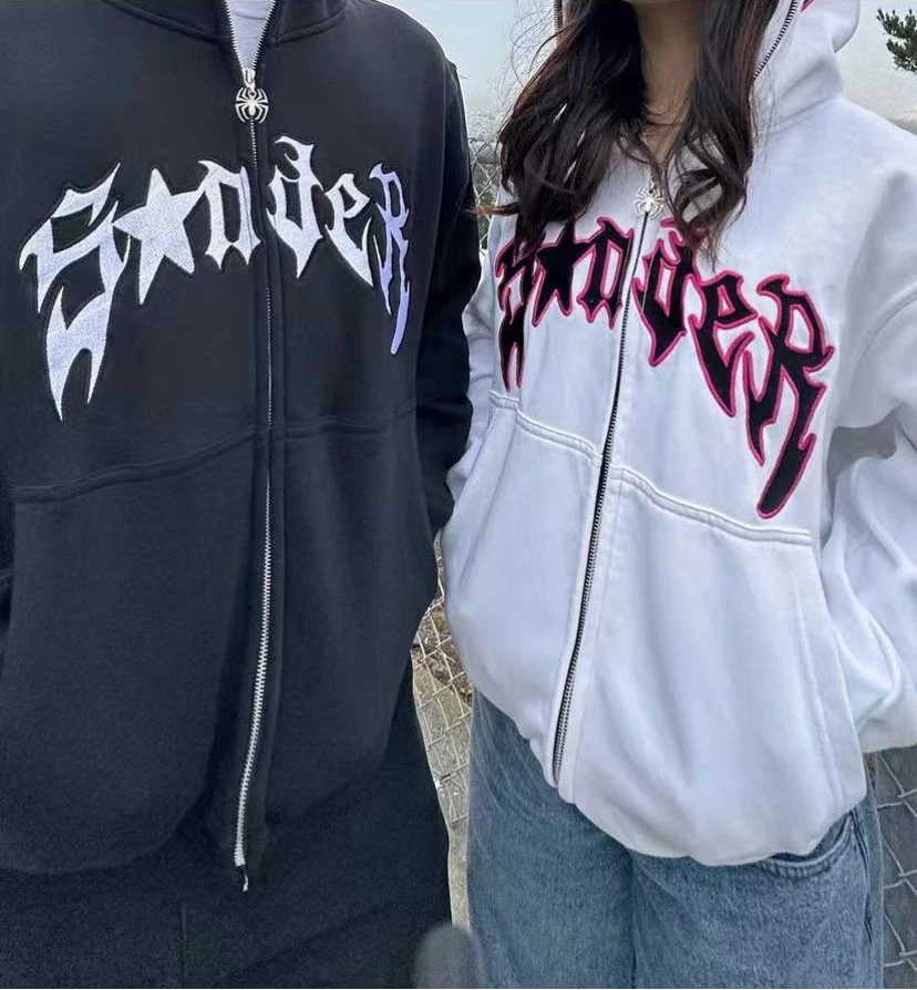 Sudadera con capucha con estampado de araña para hombre y mujer, chaqueta de manga larga con cremallera de Hip Hop, abrigos informales Harajuku,