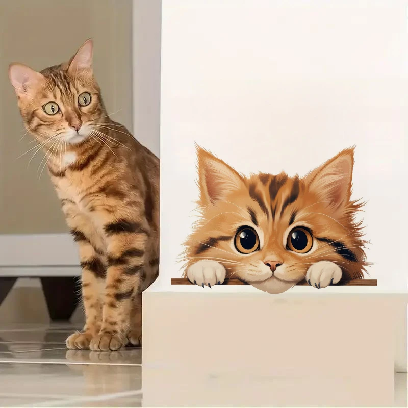 Fun Peeking Cat Animal Sticker, Water-proof Home Wall Decal, Used for Wall, Bathroom, Cabinet, Door,Toilet, Car, Laptop