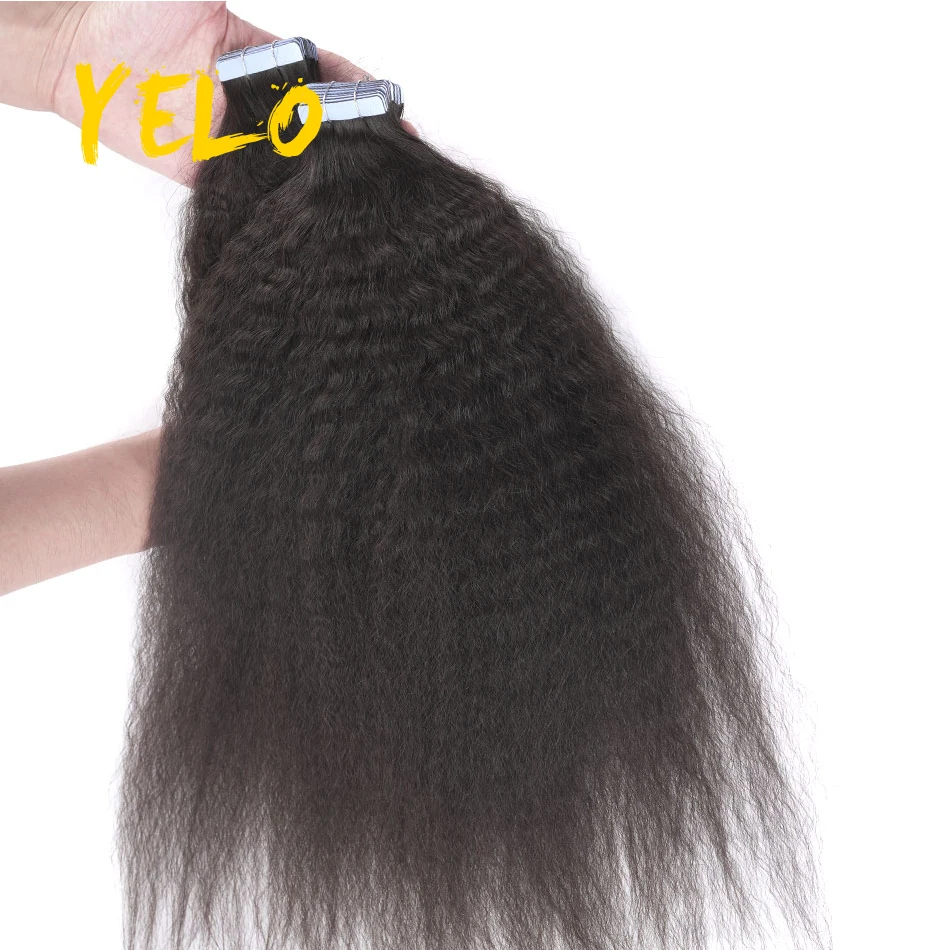 Yelo 12 ”-26” Kinky Straight Tape In Human Hair Extensions Huid Inslag Hair Extension Balayage Accentueren Menselijk Haar Zacht En Veerkrachtig