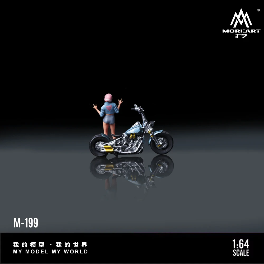 *Pre-Order*MoreArt 1:64 Ice River Blue Motorcycle Cool Girl Figure Resin Model, Miniature Scene Decoration Gift&Display