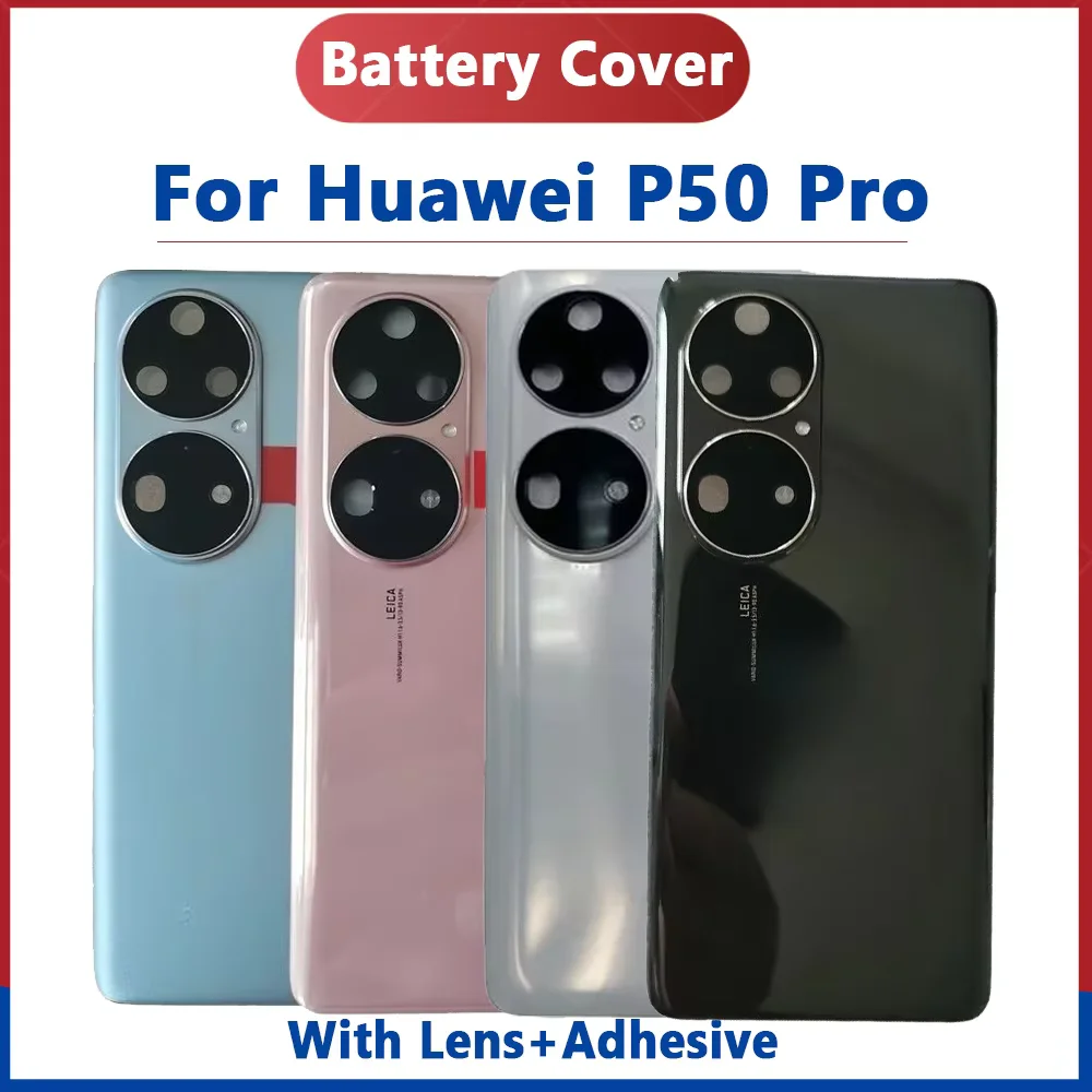 NEW For Huawei P50 Pro Back Battery Cover Glass Housing Case Door Rear With Frame Camera Lens with Sticker Replacement