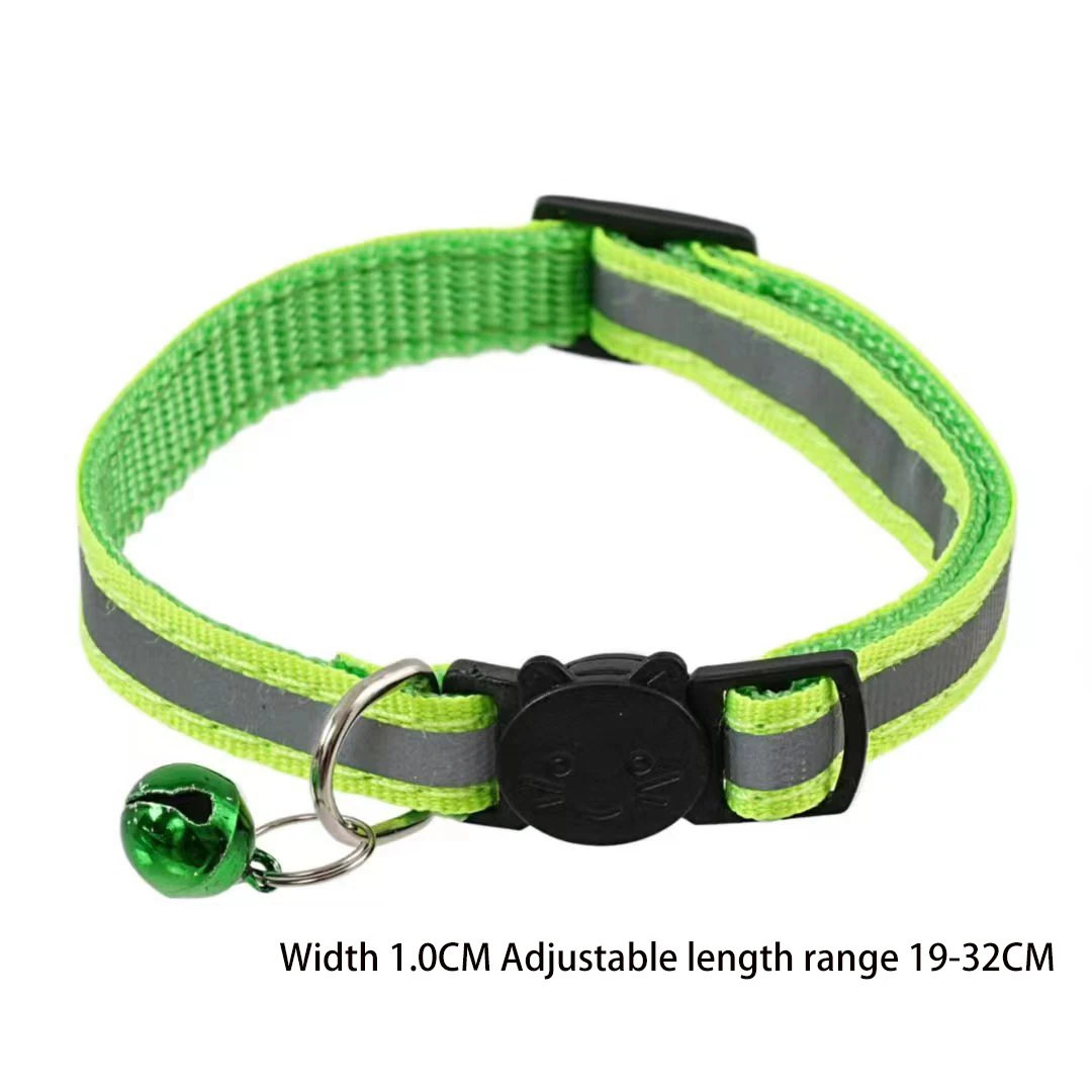 Reflective Pet Collar Cat And Dog Safety Buckle With Bell Nylon Buckle Adjustable Collar Night Safety Cartoon Pet Accessories