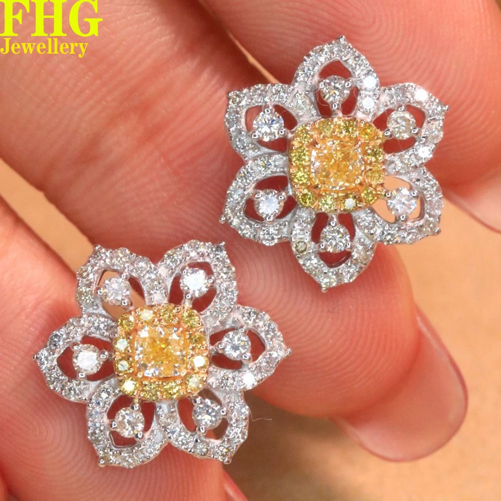 

Natural diamond 1.3Carat 18k Au750 White Gold Yellow diamond Earrings Wedding Party Engagement Anniversary