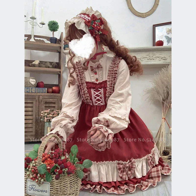 Japońskie anime Lolita Princess Elf Dress Berry Girls Bow Plaid Palace Cosplay Costumes Carnival Party Comics Performance Outfits