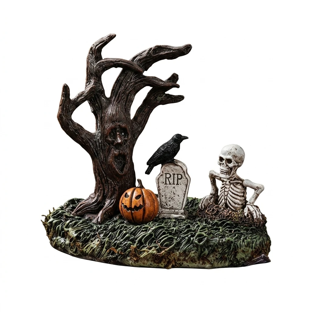 Pumpkin Tree Monster Duck Sculpture Spooky Weather-Resistant Resin Statue for Halloween Garden Patio Yard Home Decor Art