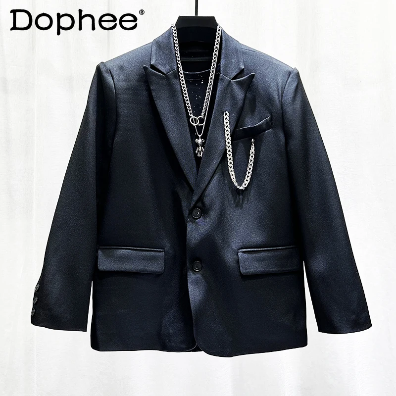 

2024 Autumn New Fashion Design Chain High-end Male Blazers Men's Trendy Loose Casual Suit Jacket Versatile Black Suit Jackets