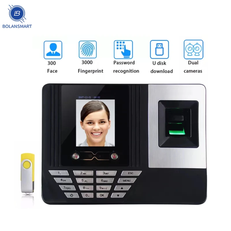 Intelligent attendance machine face and facial fingerprint recognition attendance machine U disk output without software Time Cl