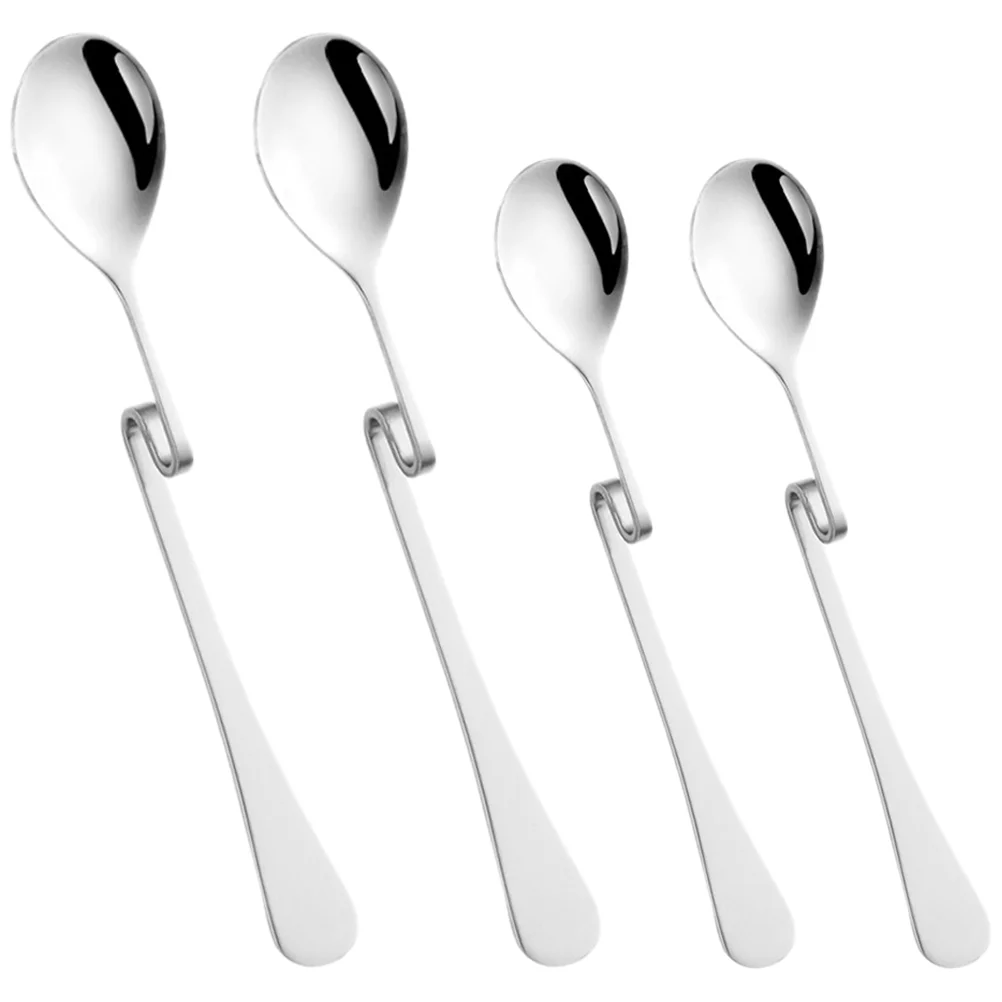 4 Pcs S-shaped Coffee Spoon Cutlery Curved Handle Spoons Stir Ice Cream Stainless Steel Honey