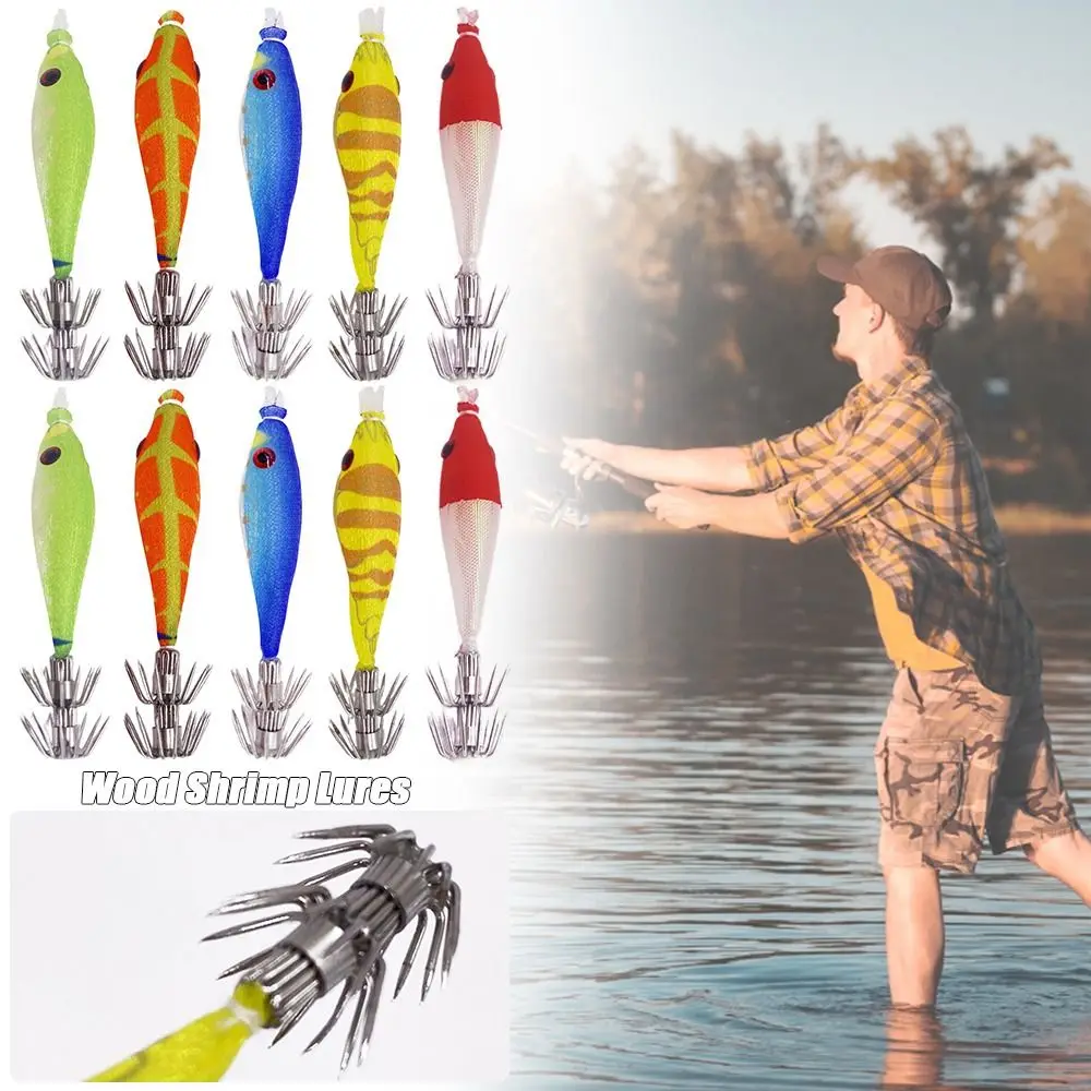 

2pcs 68mm 4g Luminous Lifelike Lead Sinker weave Squid Hook Fishing Tackle Octopus Bait Wood Shrimp Lures