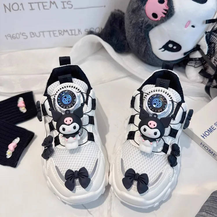 Kids Sanrio Kuromi Sport Shoes Student Cute Rotating Button Tennis Shoes Girls Casual Sneakers Children Basket Shoes Size 26-37