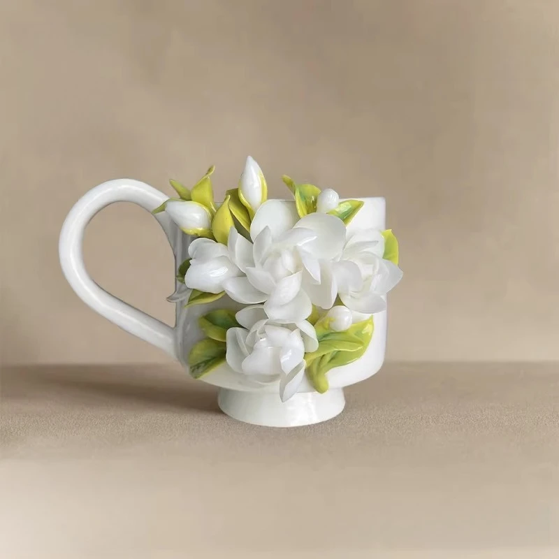 Hand-squeezed gardenia, ceramic cup, coffee cup, master cup, birthday housewarming, New Year's gift
