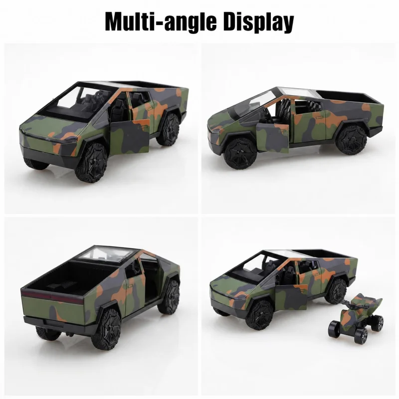 1/36 camouflage off-road pickup alloy model, can open the car door, large off-road tires, futuristic angular body, simulated car - view 4
