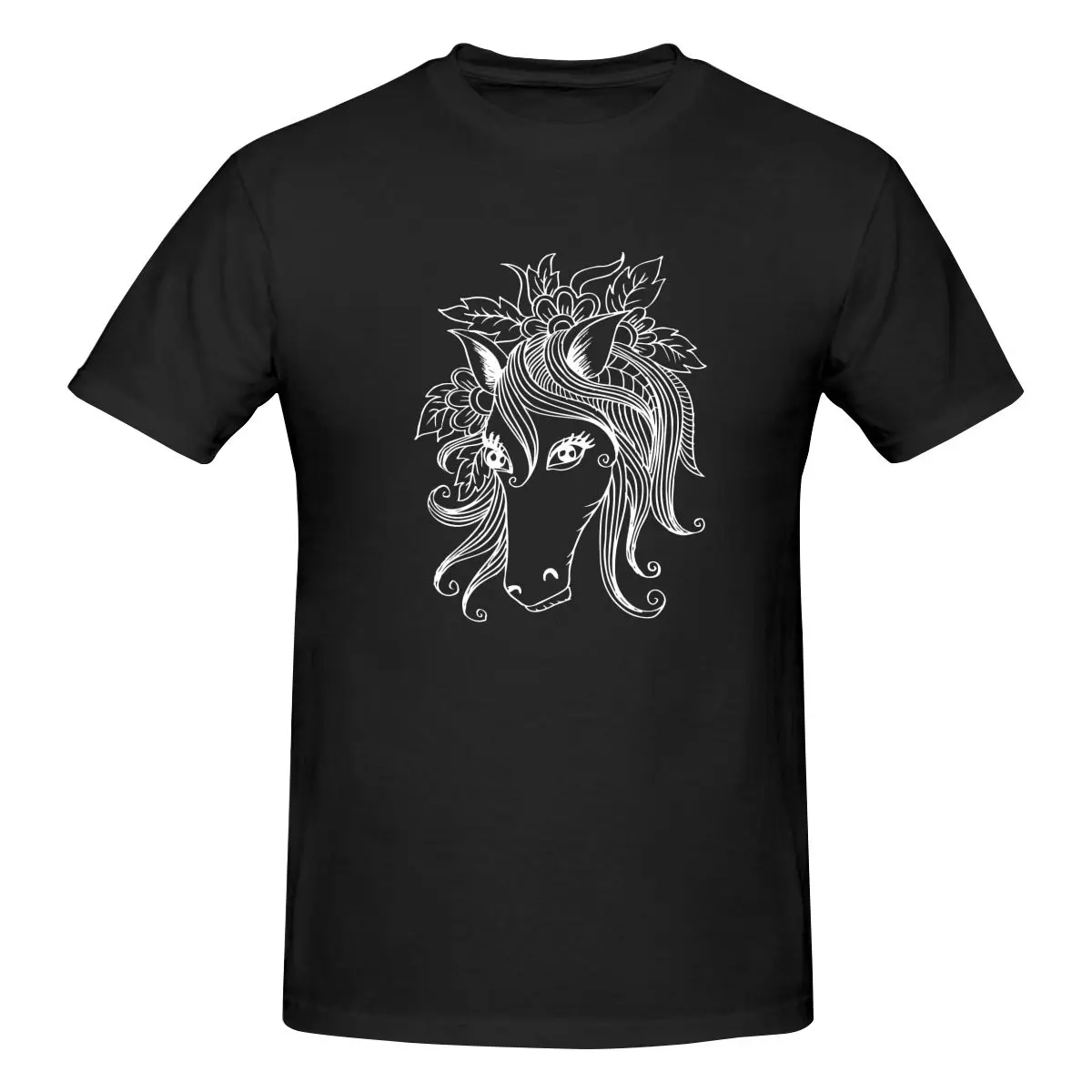 

Men's Horse In The Flowers T-Shirt Regular Fit 100% Cotton Short Sleeve T Shirt Crew Neck Casual Tshirt Tee