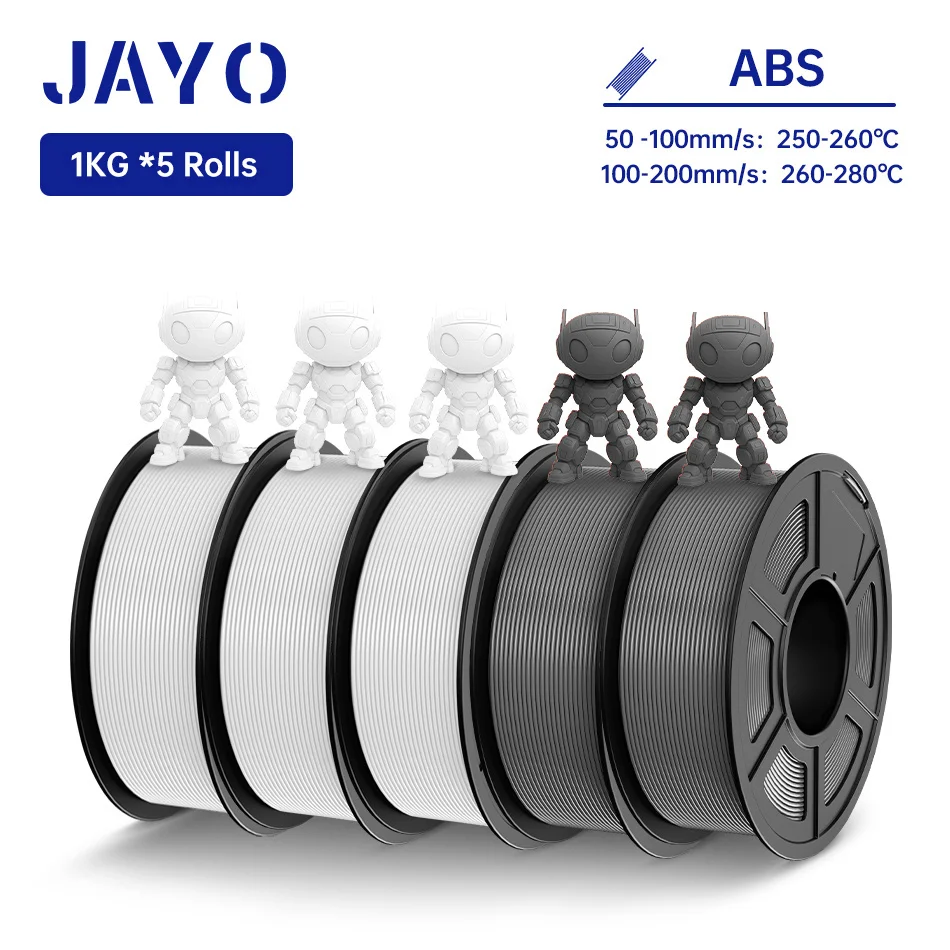 JAYO ABS 3D-Drucker-Filament 5KG 1,75mm ABS für 3D-Drucker, ABS 3D-Drucker-Filament mit Heißverformung 90°, Perfekt für Funktionale Prototypen & Mechanische Teile