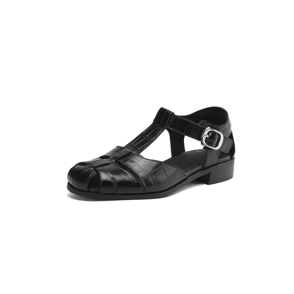 

Women Closed Toe Woven Sandals T-Strap Flat Roman Shoes Black Beige Plus Size 31-48 Casual Buckle Cutout Summer Shoes HG252
