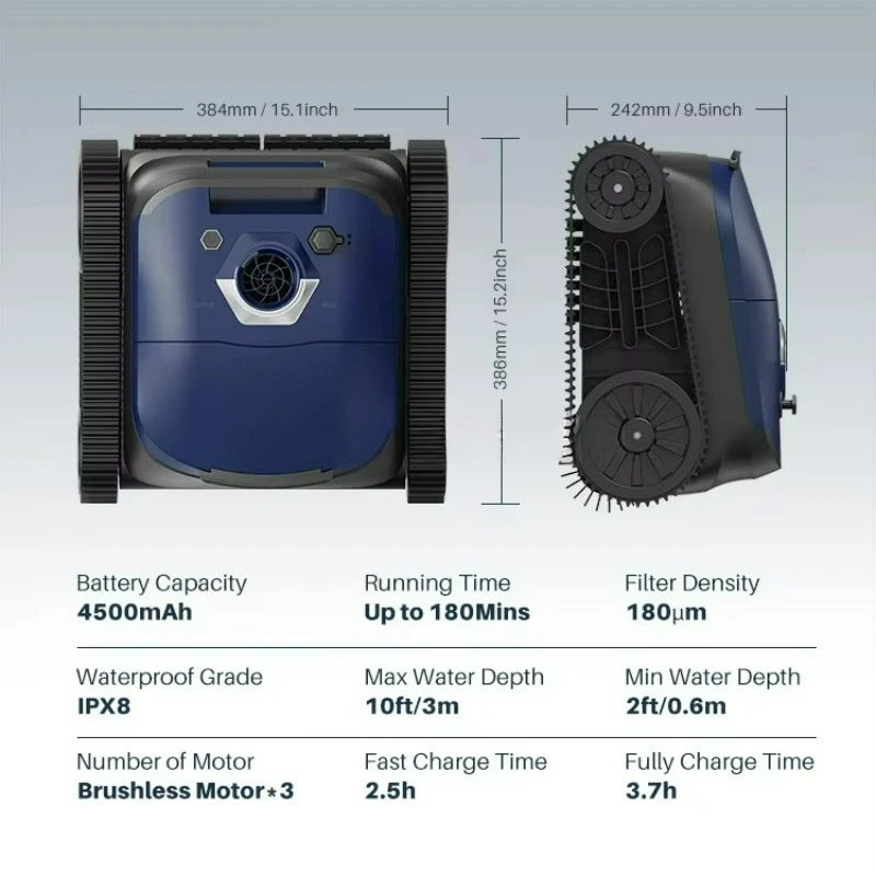 Large swimming pool automatic pool robot cleaner with remote control to climb walls and floors