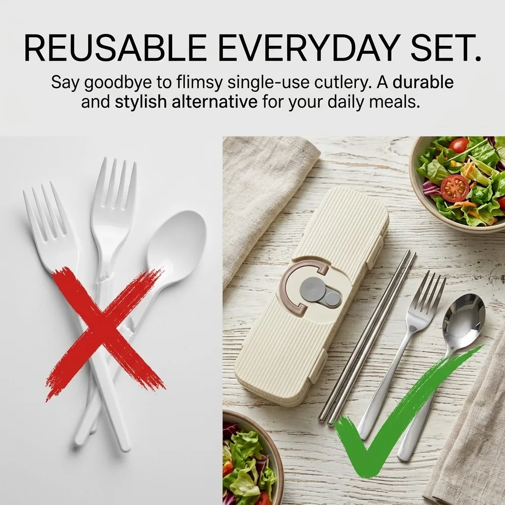 Portable Stainless Steel Cutlery Case Reusable Spoon Fork Chopsticks Camping School Travel Tableware Silverware Utensils Set - view 4