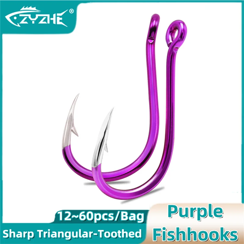 ZYZ 12-60pcs/Bag Purple Chinu Hooks 16 Size Sharp Triangular Offset Hook Point  Chinu Hook Saltwater Freshwater Fishing Hooks