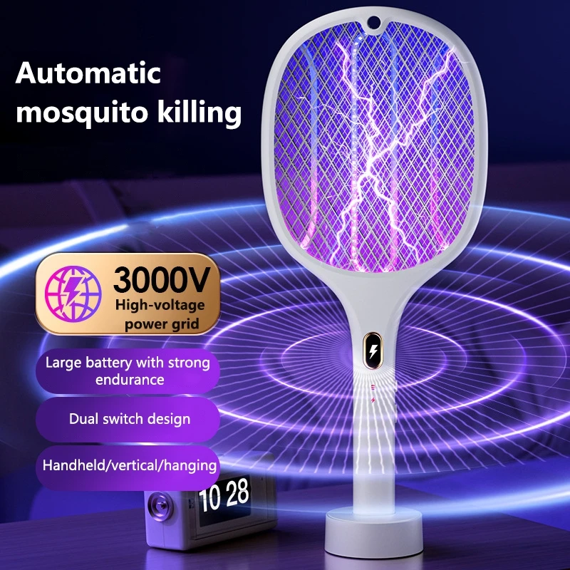 USB Rechargeable Electric Mosquito Swatter 3 in 1 Multi Functional Safe Bug Zapper Racket Pest Control Supplies