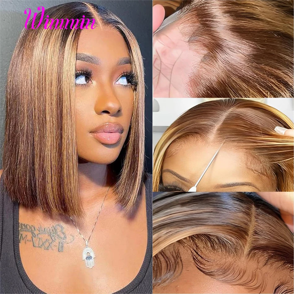 

4/27 Highlight Wig Human Hair Straight Bob Wigs Glueless 13x4 HD Lace Frontal Wig Pre Plucked 5x5 HD Lace Closure Wig Wimmin