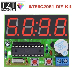 TZT AT89C2051 Digital LED Display 4 Bits Electronic Clock Electronic Production Suite DIY Kit 0.56 Inch Red Two Alarm