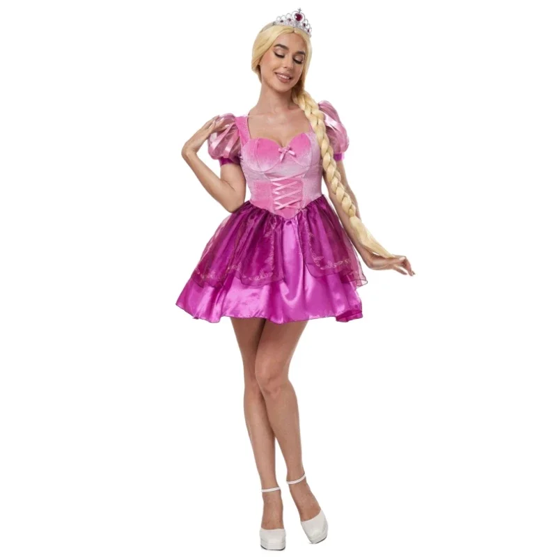 ชุดชุดคอสเพลย์ผู้หญิงเจ้าหญิงราพันเซลชุดปลอมตัวพันกันชุดฮาโลวีนสำหรับปาร์ตี้ชุดเจ้าหญิงในวัง