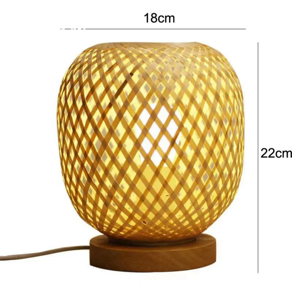 Bamboo Weaving Table Lamp with Handmade Natural Wooden Base, Retro Desk Lamp Reading Light Home Decor  Table Lamp