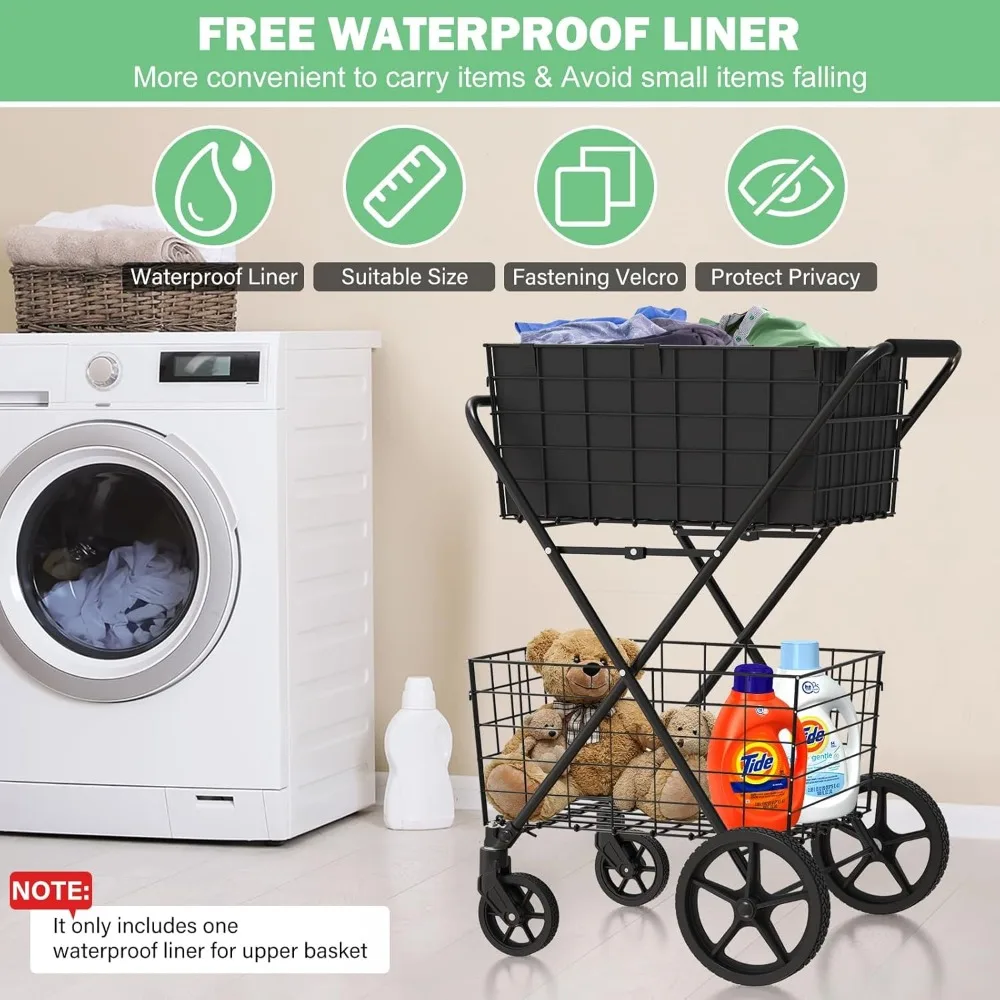 عربة بقالة كبيرة جدًا قابلة للطي بطبقتين بسعة 400 رطل وسلال قابلة للإزالة للتسوق وزجاجات المياه