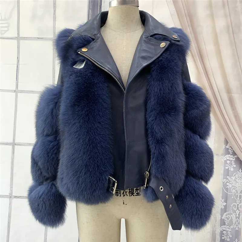 Fashion PU Leather Patchwork Faux Fox Fur Jackets Coat Women 2022 Fall Winter Thick Warm New Female High Quality Zipper Fur Coat