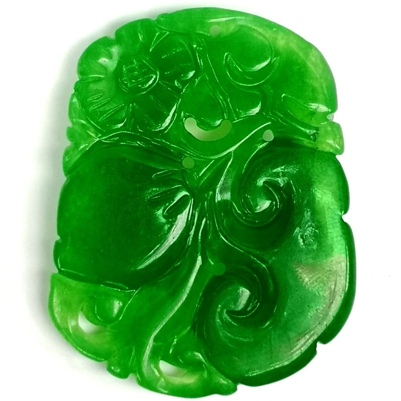 Chinese Jadeite Jade Carving Ruyin Peach Flower Good luck Necklace Pendant Gift Collection Size 56*44*8 MM