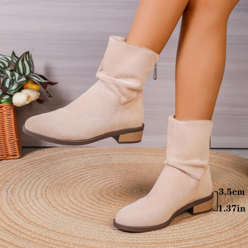 

Women Wedges Boots 2026 New Winter Fashion Casual Shoes for Women Elegant High Heels Round Toe Platform Solid Color Boots Women