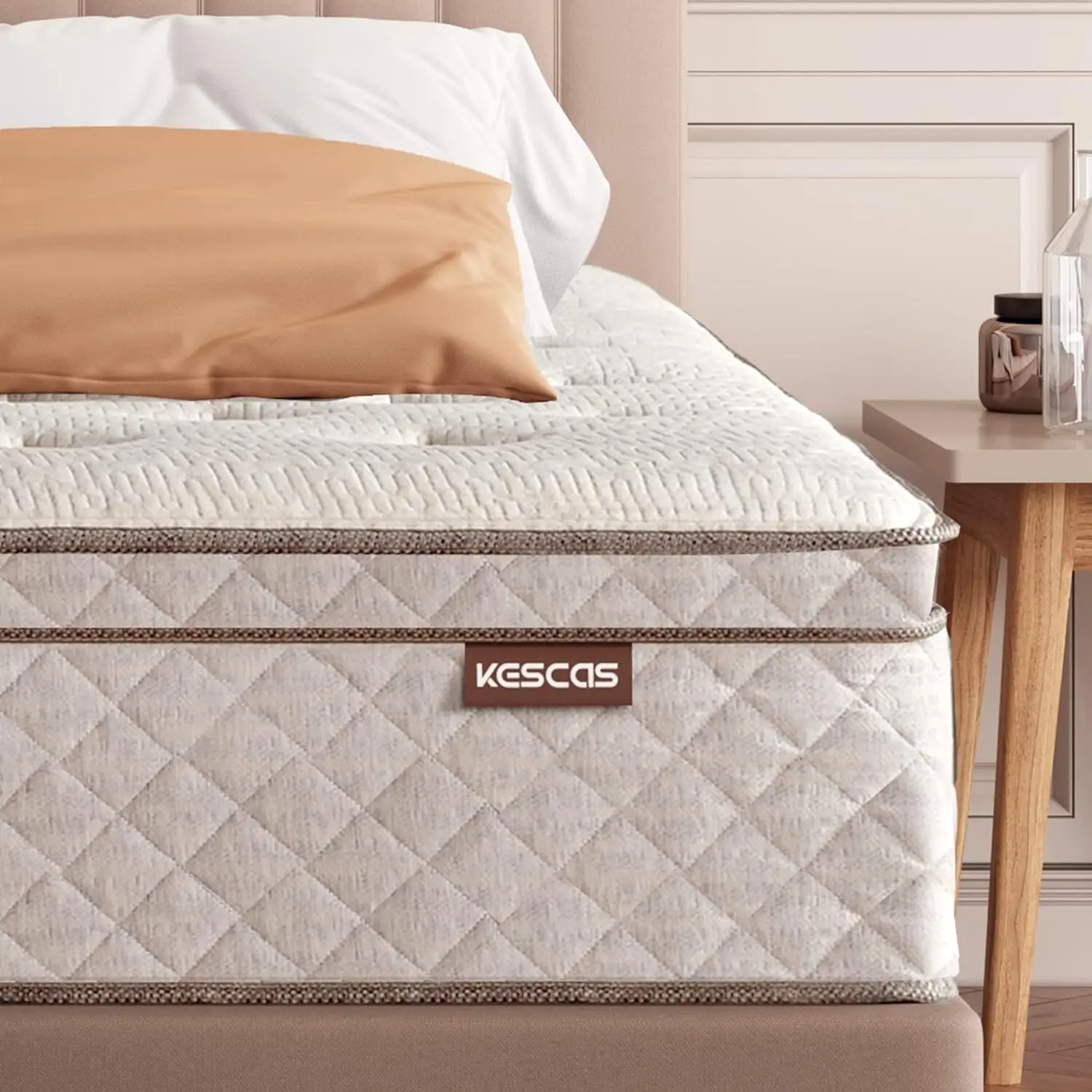12 Inch Memory Foam Hybrid Queen Mattress Knitted Fabric Cover with Linen Heavier Coils for Durable Support Pocket Innersprings