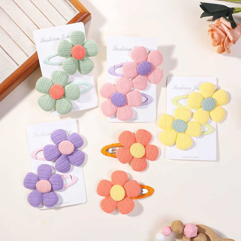 2PCS Sweet Cute Colored Ribbon Big Flower BB Barrettes Hair Clips for Women Girl Head Hairpins Handmade Hair Accessories Gift