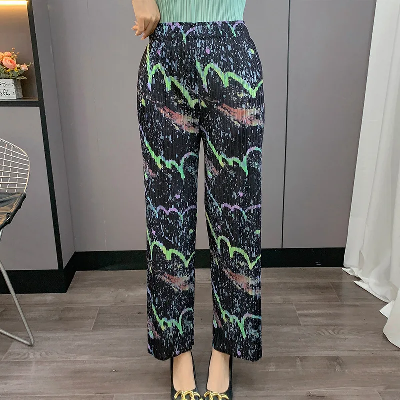 

Women Design Solid Colour Loose Women's Miyake Pleated Casual Straight Pants 2025 Summer New High Waist Fashion Casual Pants