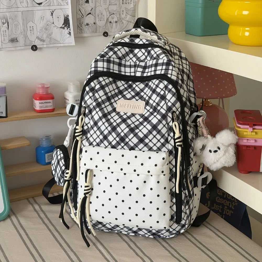 Fashion Large Capacity Plaid Backpacks Water-resistant Nylon Students Schoolbag Casual Lightweight Laptop Backpack for Women