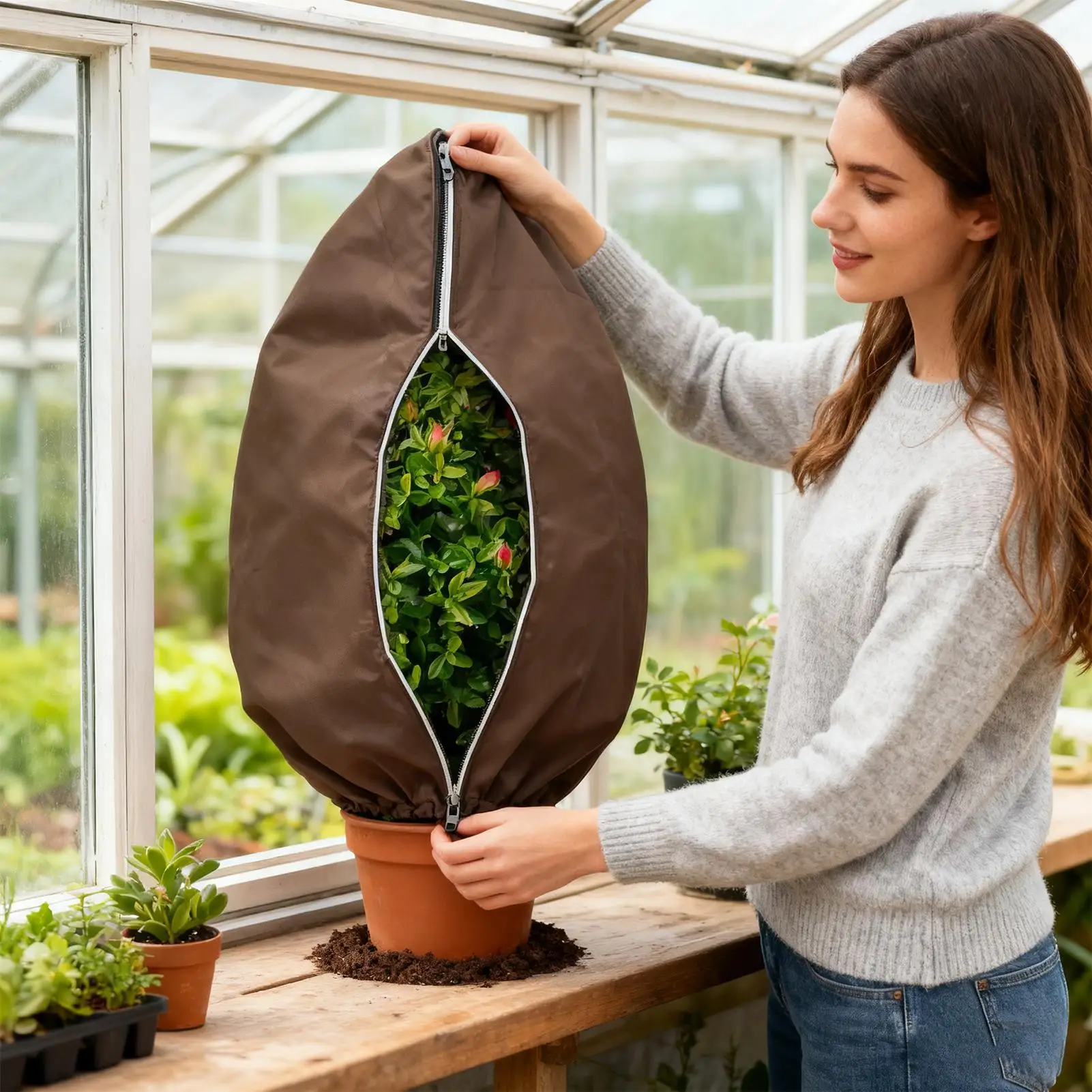 

Морозные одеяла для уличных растений, защита из нетканого материала, 2 шт., нетканые тканевые чехлы для замораживания растений с застежкой-молнией для птиц