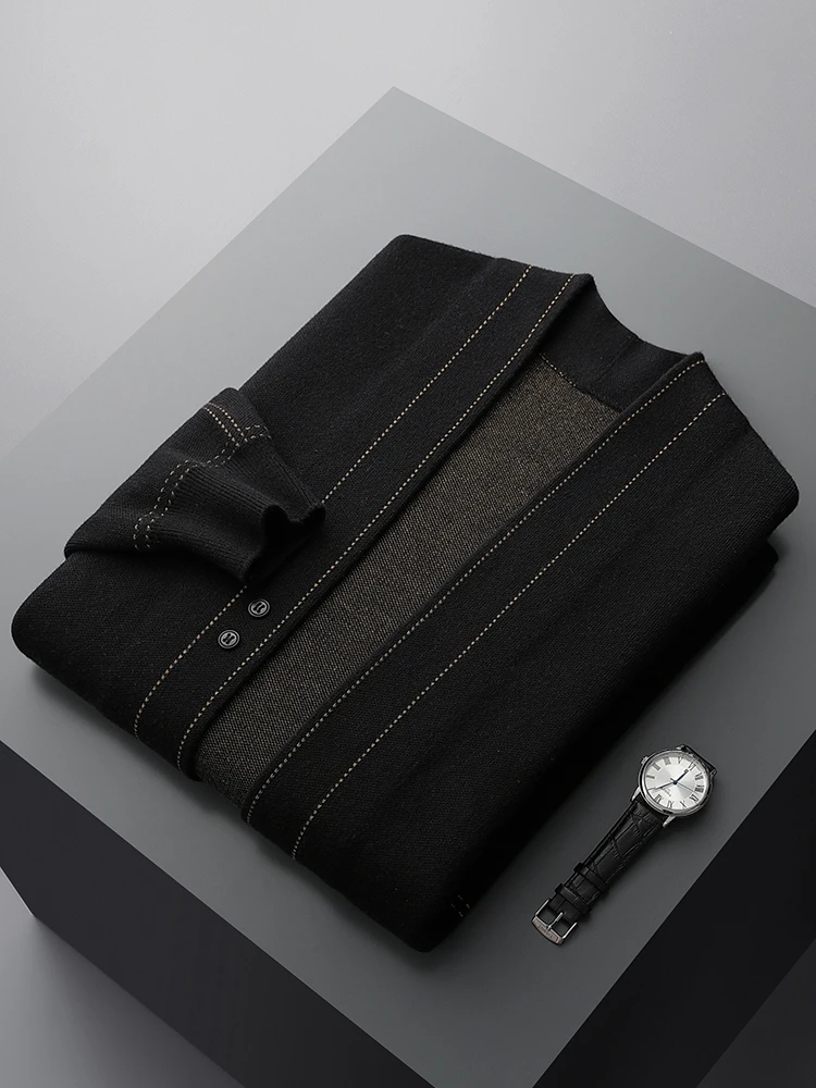 TLOML الخريف الشتاء الرجال سترة الكشمير المعنقة معطف الأساسية الخامس الرقبة سترة 100% ميرينو الصوف تريكو الذكية سترة غير رسمية لينة القمم