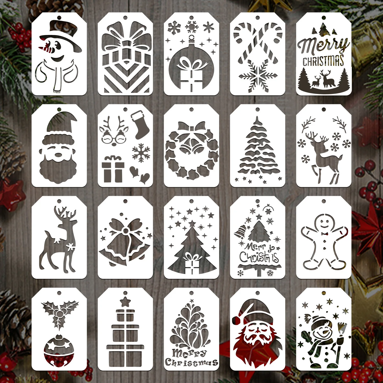 20pcs Hollow-out Platic Face Painting Stencils Christmas Style 11.43×7.62cm Craft Templates For Small Items Child DIY Tenplates