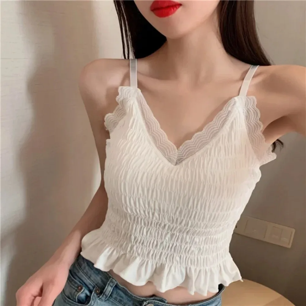 Black Camisole for Women Summer Suspender Tank Tops Girls Lace Tube Tops Push Up Bras Female Soft Underwear Lingerie Vest White