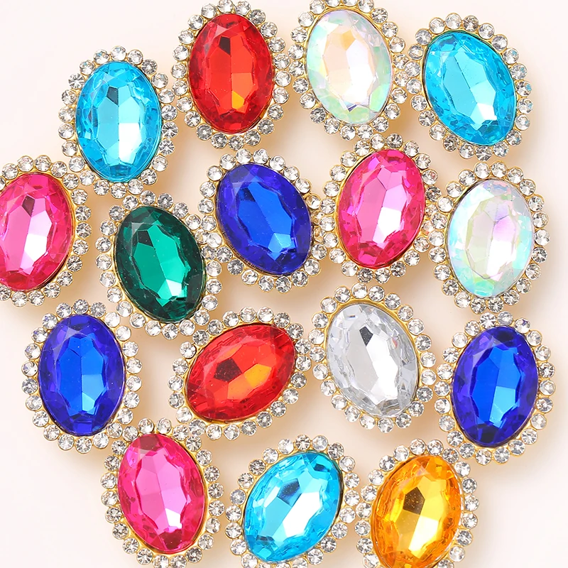 20pcs mix colors 10x14mm Oval glass crystal lace claw rhinestones golden base sew on stone for Diy/Clothing accessorie