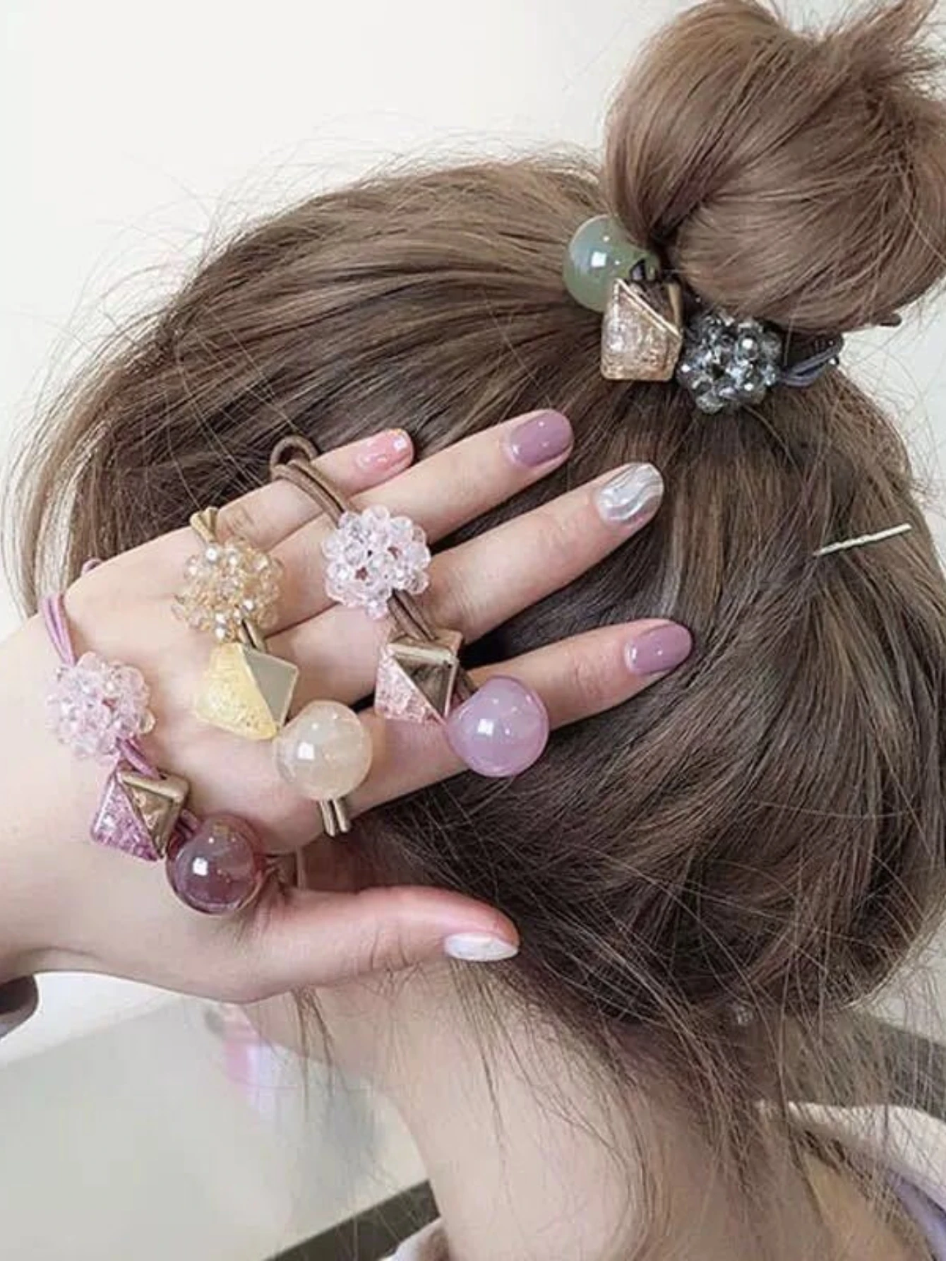 4pcs Crystal Bead Hair Rope for Ladies Girls Fixed Hair & Hairstyle High Stretch No Hurt Hair Hair Accessories Hair Ring