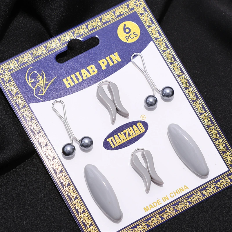 

Multifunctional Scarf Accessory Set 6Pcs - Pearl Style Clip + Plastic Safety Pin + Hijab/Headscarf Pin for Silk Scarf Daily Use