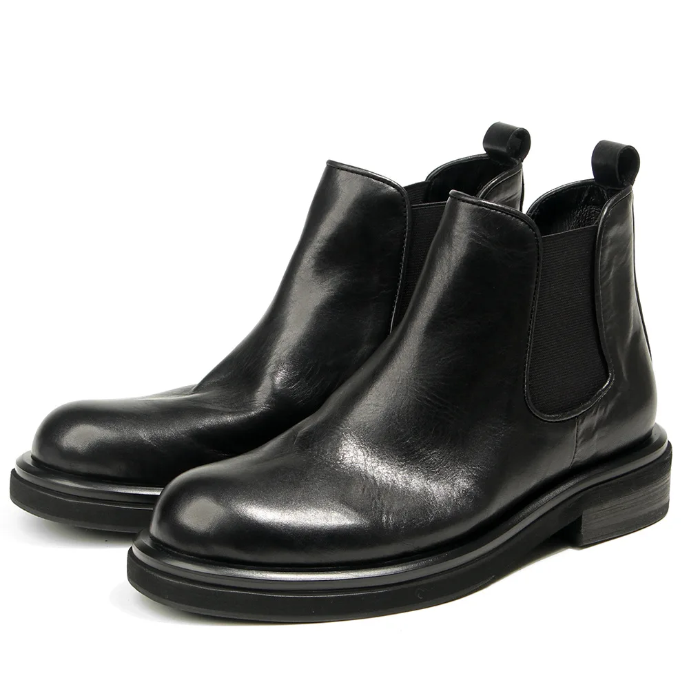 Men's Chelsea Boots High Top Genuine Leather Dress Shoes Luxury Trainers Autumn Retro Black Brown Vintage Designer Sneakers - view 5